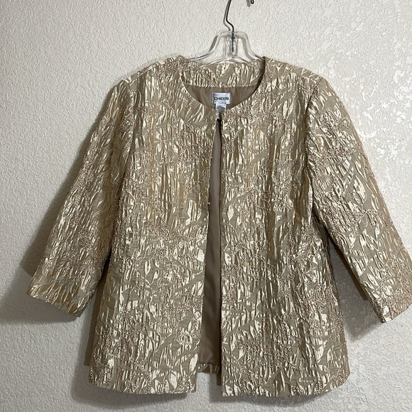 Chico's Gold Metallic Blazer with Textured Finish - Picture 1 of 9